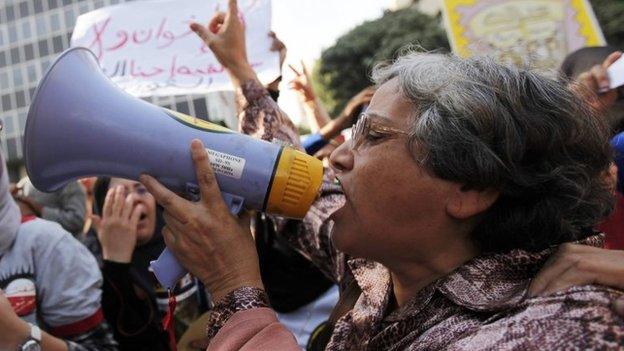 Protesters in Cairo demand quotas for women in the House of Representatives under the draft constitution (13 November 2013)