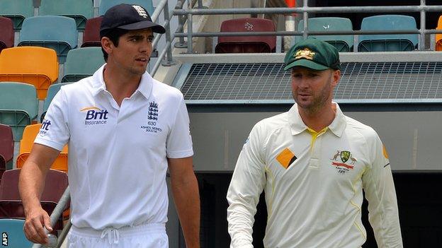 England captain Alastair Cook (left) with Australia skipper Michael Clarke