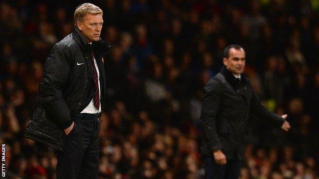 Manchester United manager David Moyes and Everton boss Roberto Martinez