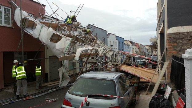 Collapsed scaffolding in Princess Victoria Street