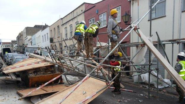 Collapsed scaffolding in Princess Victoria Street