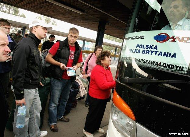 Polish workers at Warsaw bus garage - file pic