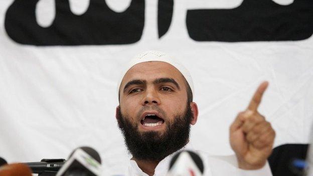 Saif Eddine Errais , spokesman of radical Islam Salafist group Ansar al-Sharia speaks during a press conference, Thursday, May 16, 2013