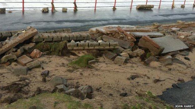 Damage to the seafront in Rhyl