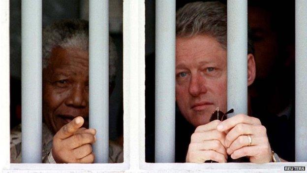 Nelson Mandela and Bill Clinton on Robben Island, 1998