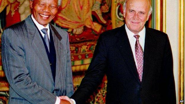 Nelson Mandela and FW de Klerk who jointly won the Nobel Peace Prize in 1993