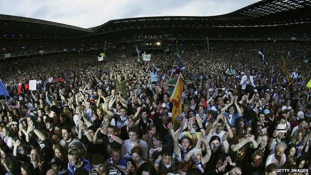 A general view of the Live 8 Edinburgh concert at Murrayfield Stadium on 6 July 2005 in Edinburgh, Scotland