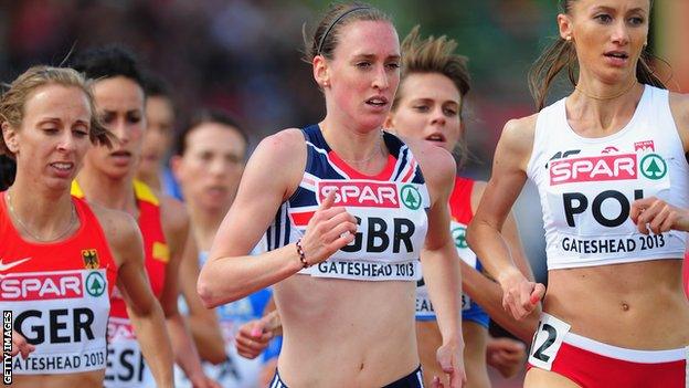 Great Britain's Laura Weightman leads the 2013 European Team Championships 3000m in Gateshead