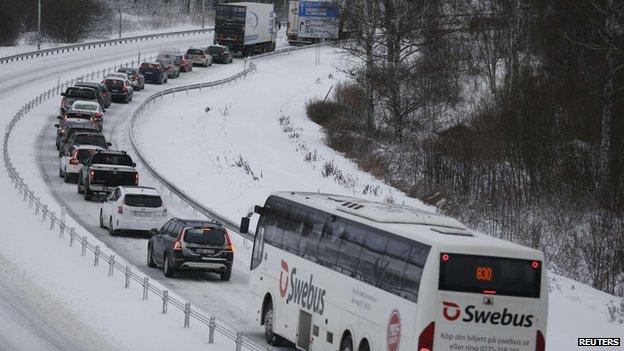 Traffic jam near Ulricehamn, Sweden, 6 Dec 13