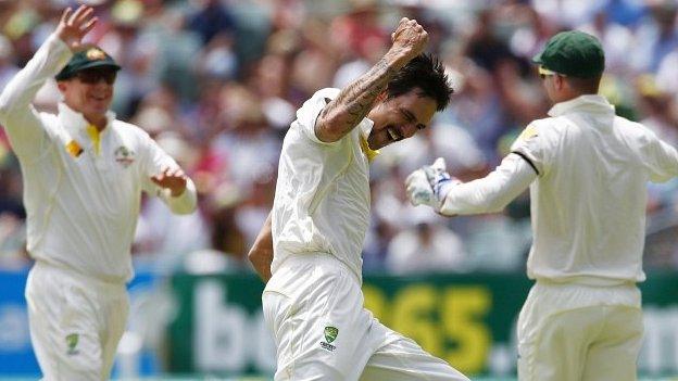 Mitchell Johnson celebrates