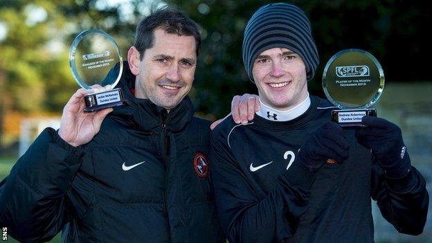 Dundee United manager Jackie McNamara and full-back Andrew Robertson