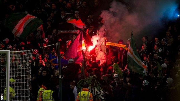 Celtic fans released flares at Fir Park