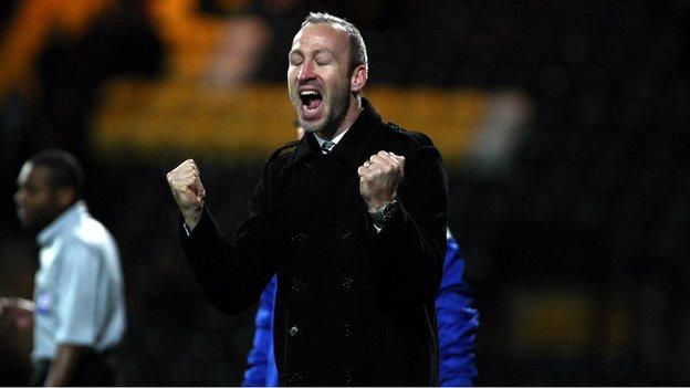 Shaun Derry celebrates his first win at Notts County boss