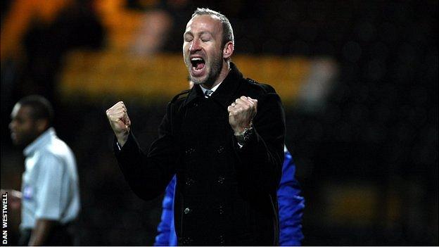 Shaun Derry celebrates his first win at Notts County boss