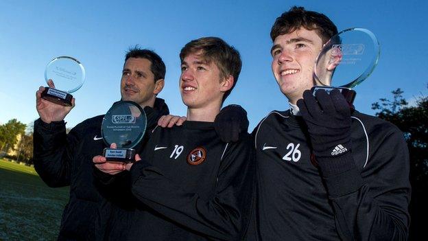 Jackie McNmara, Ryan Gauld and Andrew Robertson with their awards