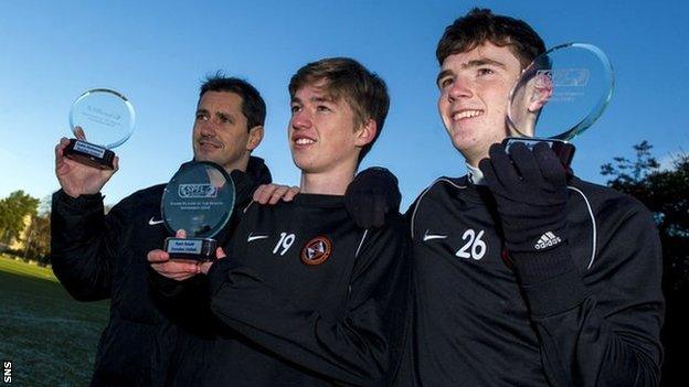 Jackie McNmara, Ryan Gauld and Andrew Robertson with their awards