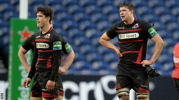 Edinburgh players are disappointed after defeat to Gloucester