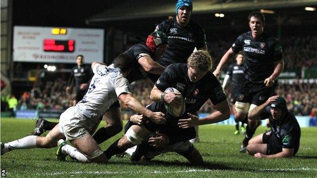 Jamie Gibson scores for Leicester against Montpellier