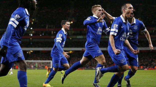 Gerard Deulofeu celebrates his equaliser at Arsenal