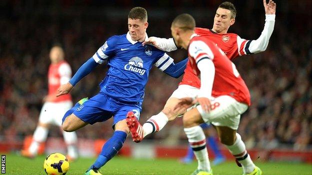 Everton midfielder Ross Barkley in action against Arsenal