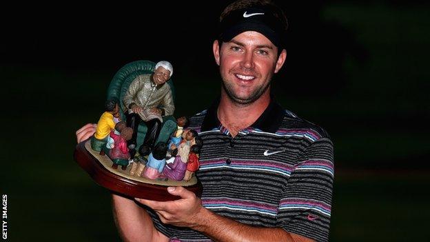 Scott Jamieson with the inaugural Nelson Mandela Championship trophy