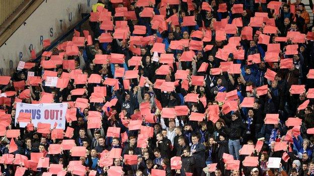 Rangers fans hold up red cards