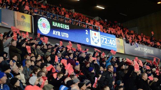 Rangers fans hold up red cards