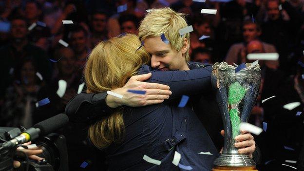 Neil Robertson celebrates his UK Championship win with his mother Alison