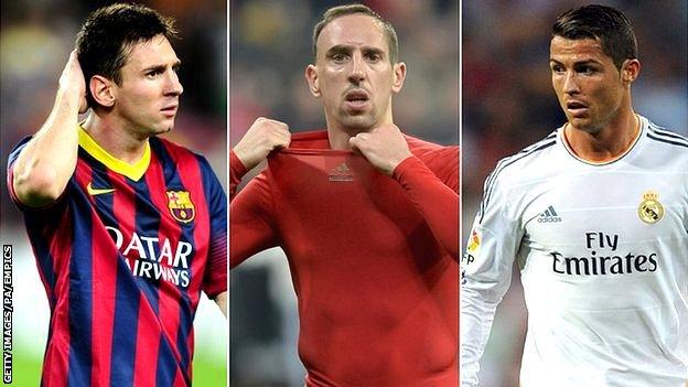 Lionel Messi, Franck Robery and Cristiano Ronaldo