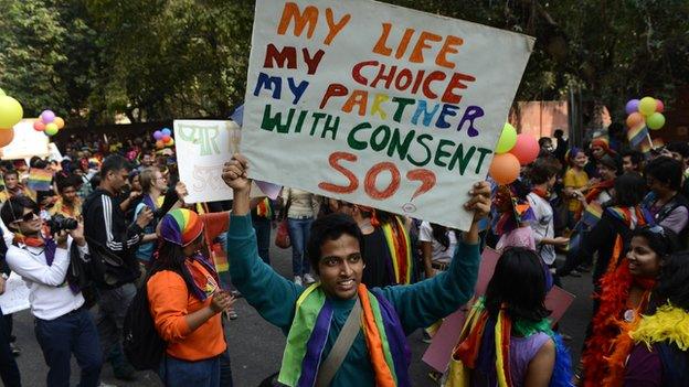 Members of the lesbian, gay, bisexual, transgender (LGBT) community and supporters attend the 5th Delhi Queer Pride parade in New Delhi on November 25, 2012.