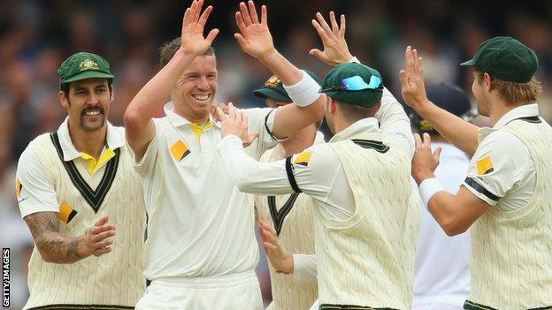 Peter Siddle of Australia celebrates taking a wicket in the second Ashes Test