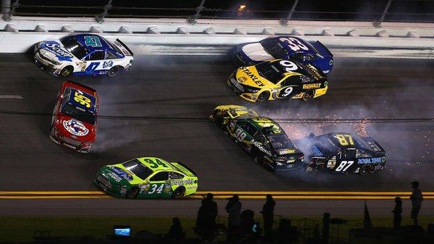 Action from a Nascar race at Daytona Beach in Florida