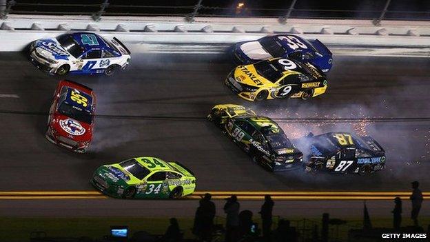 Action from a Nascar race at Daytona Beach in Florida