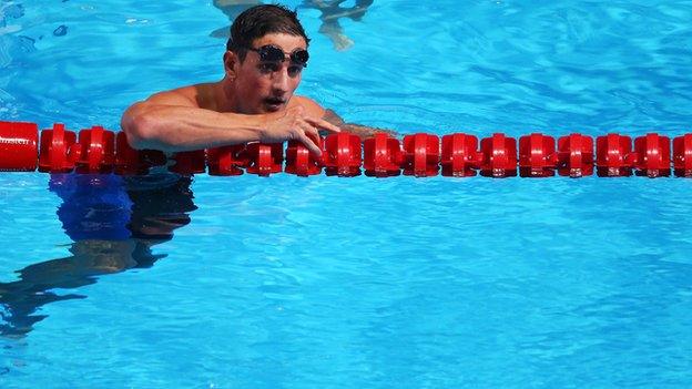 Michael Jamieson of Great Britain looks on after the Swimming Men's Breaststroke 200m Semifinal 1 on day thirteen of the 15th FINA World Championships.