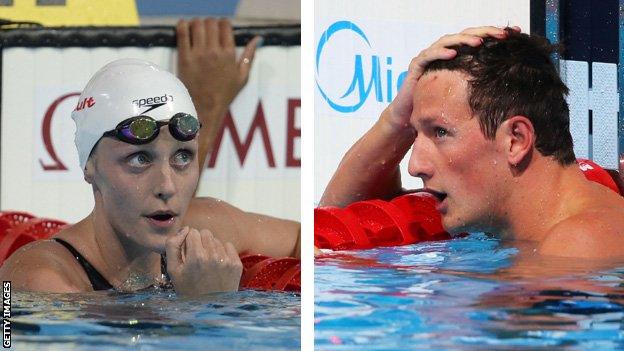 Francesca Halsall and Michael Jamieson both looking dejected in the pool