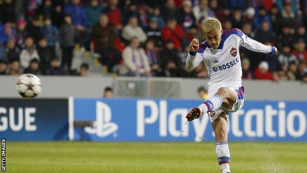 Japan midfielder Keisuke Honda, left, in action for CSKA Moscow