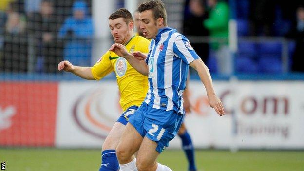 Hartlepool United's Michael Duckworth (right) and Coventry City's John Fleck (left) battle for the ball