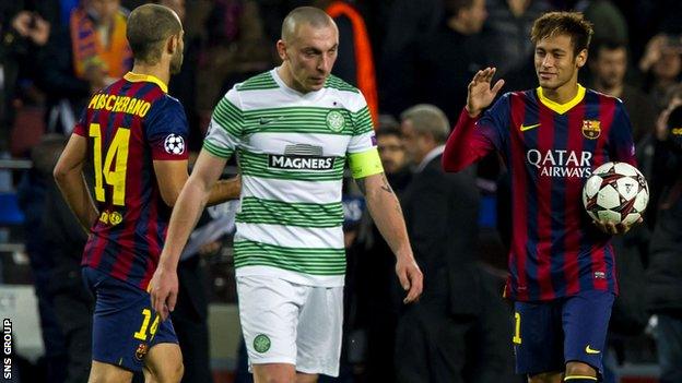 Neymar (right) scored a hat-trick for Barcelona