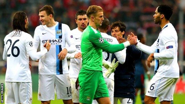 Manchester City celebrate after beating Bayern Munich