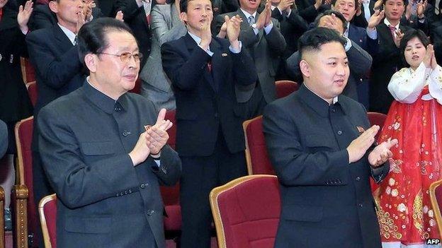 File photo: Chang Song-thaek, left, with North Korean leader Kim Jong-un in Pyongyang in a file picture taken by North Korea's official Korean Central News Agency (KCNA) on 15 April 2013