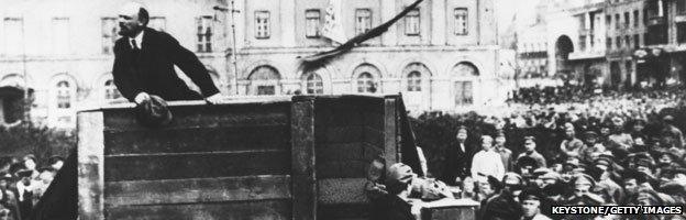 Lenin addresses a huge crowd in Sverdlov Square Moscow without Leon Trotsky