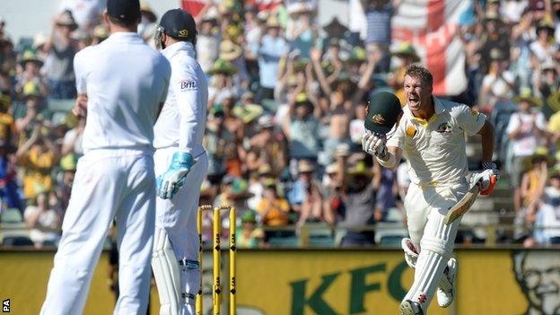 David Warner celebrates reaching a century