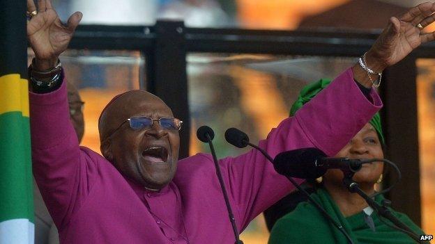 Archbishop Emeritus Desmond Tutu addressing the memorial service on 10 Dec