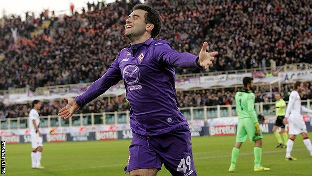 Fiorentina striker Giuseppe Rossi after scoring his 13th Serie A goal of the season