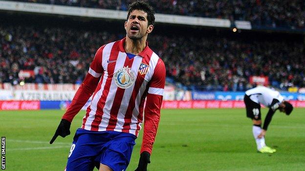 Atletico Madrid forward Diego Costa celebrates scoring against Valencia