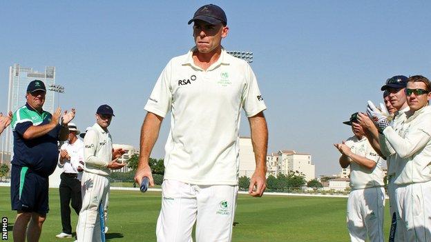 Trent Johnston was given a guard of honour after his final game for Ireland against Afghanistan last Friday