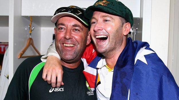 Australia coach Darren Lehmann (left) and captain Michael Clarke