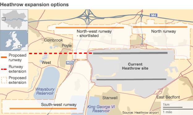 Map: Options for expanding Heathrow