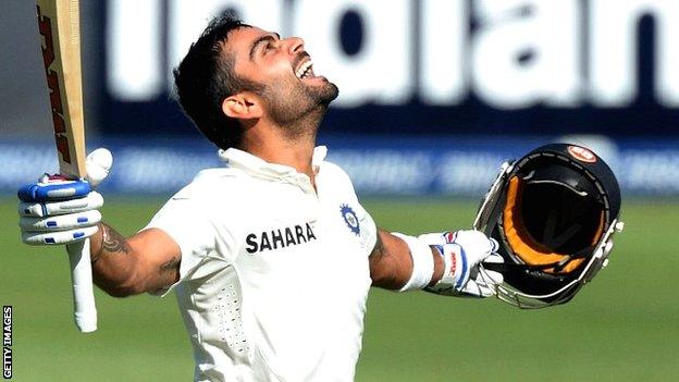 Virat Kohli celebrates his century