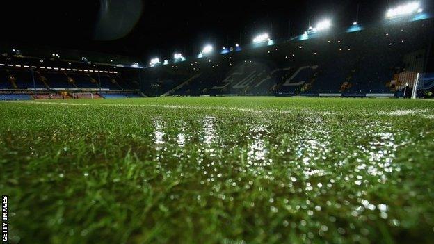 Waterlogged pitch at Hillsborough